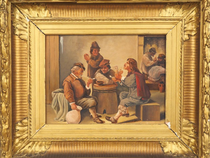 Ecole française XIXème. "scène de taverne" Paire d'huiles sur panneau 