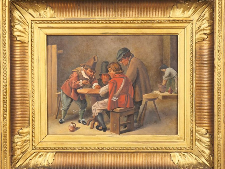 Ecole française XIXème. "scène de taverne" Paire d'huiles sur panneau 