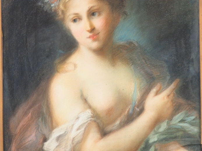 Ecole française XIXème. "Jeune fille dénudée". Pastel. Dim. 60 x 54,5 