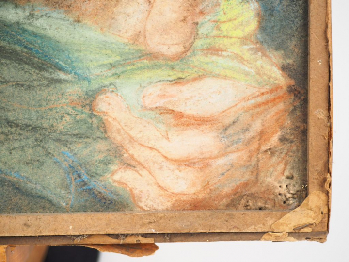 Ecole française XIXème. "Jeune fille dénudée". Pastel. Dim. 60 x 54,5 