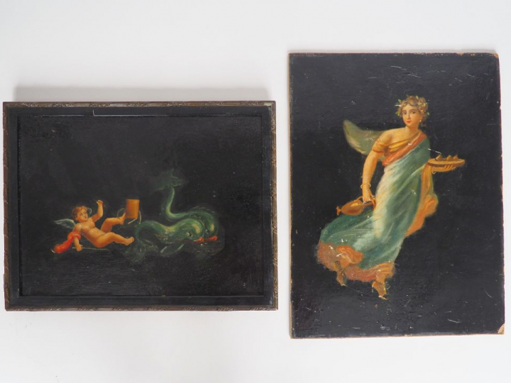 Ecole italienne fin XIXème - début XXème. "Amour au char et "servante"