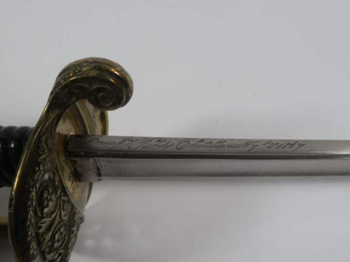 Sabre d’adjudant d’infanterie modèle 1845. Lame courbe à gorge et gout