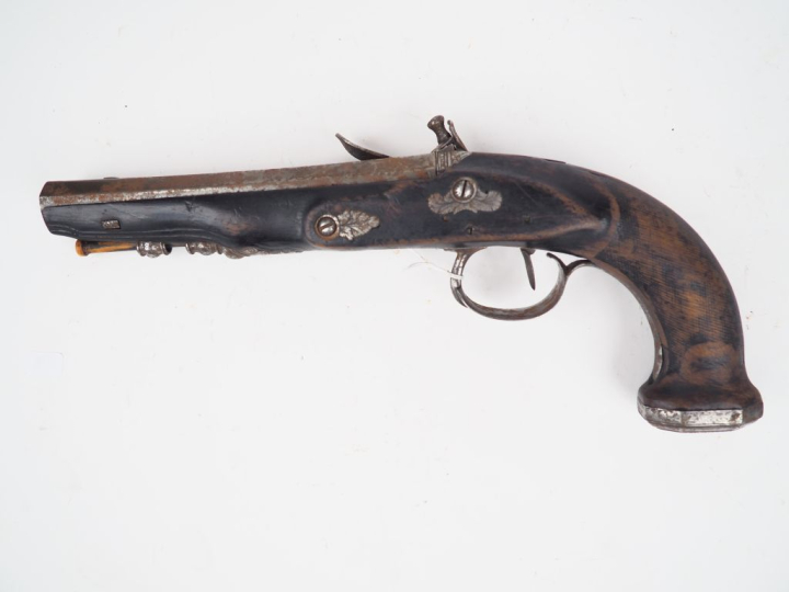 Pistolet à silex monté fer contemporain du 1er Empire, longueur totale