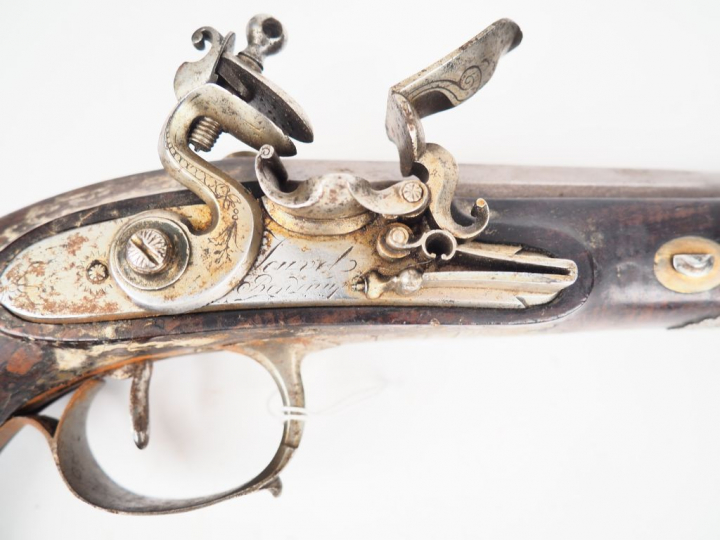 Beau pistolet de combat 1er Empire à silex de 350 mm de long, canon oc