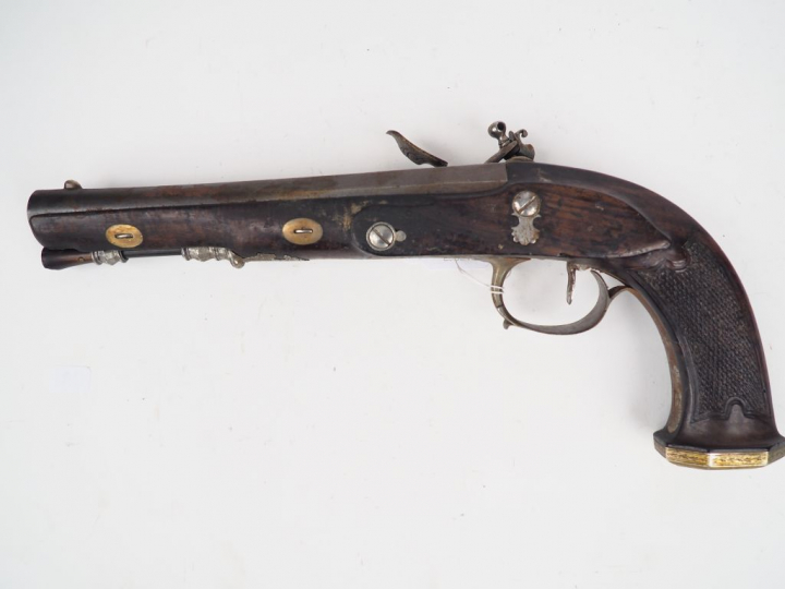 Beau pistolet de combat 1er Empire à silex de 350 mm de long, canon oc