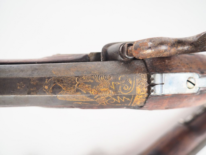 Paire de pistolets à silex d'officier 1er Empire anciennement à silex 