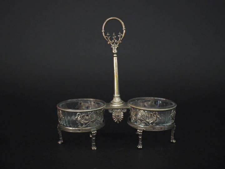	Saleron double de style Empire en argent, poinçon Minerve, à décor aj