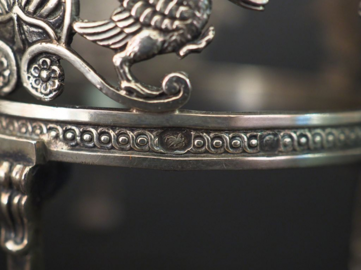 	Saleron double de style Empire en argent, poinçon Minerve, à décor aj