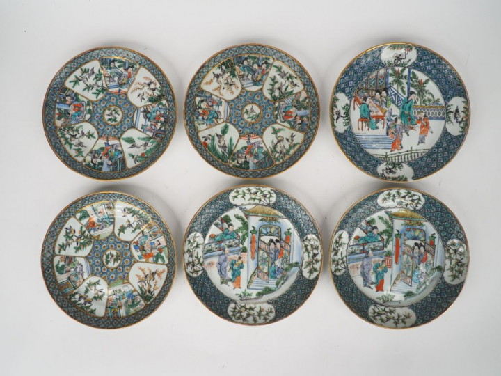 Canton, fin XIXe siècle,  Ensemble comprenant six assiettes en porcela
