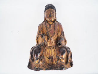 Vente aux enchères Chine, époque Ming, XVe XVIe siècle Dignitaire assis en majesté en laq