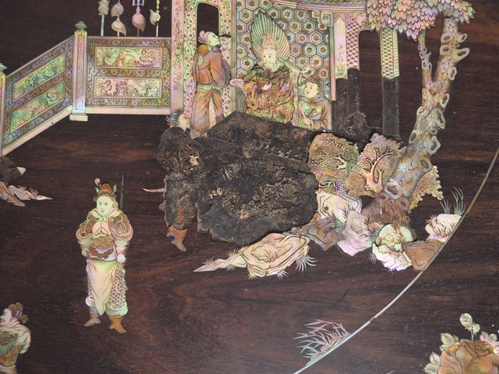 Indochine, travail de Nam Dinh vers 1900 Plateau en bois de rose incru