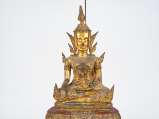 Vente aux enchères Siam, Rarratanakosin XIXe siècle, Important bouddha shakyamuni assis e