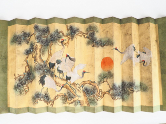 Vente aux enchères Japon, période Taisho (1912-1926) Makemono en éventail représentant de