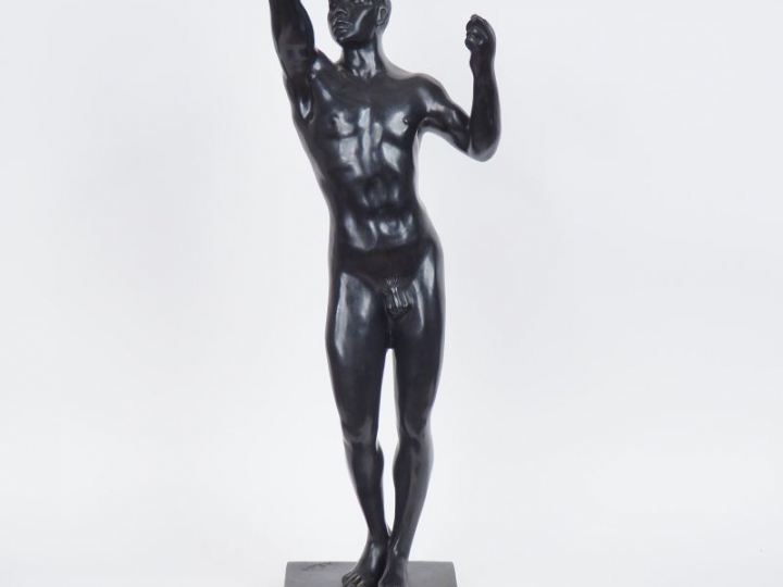 Auguste RODIN (d'après). "l'âge d'Airain". Sculpture en bronze à patin