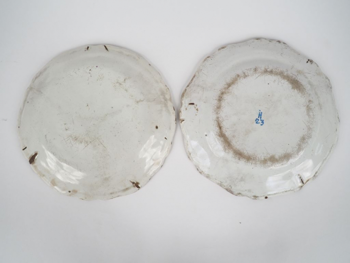 Deux différentes assiettes XVIIIème en faience de l'Est à décor floral
