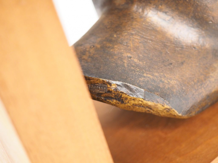 Portrait de jeune fille en bronze à patine brune sur son support en bo
