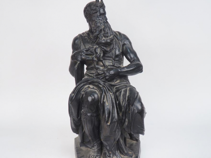 Ecole française XIXème d'après Michel-Ange. "Moïse". Sculpture en plât