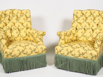 Vente aux enchères Paire de fauteuils confortables capitonnés 1900, garniture de tissu à 