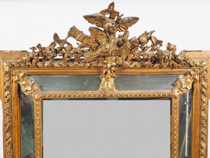 Miroir à parecloses Napoléon III de style Louis XVI en bois et stuc do
