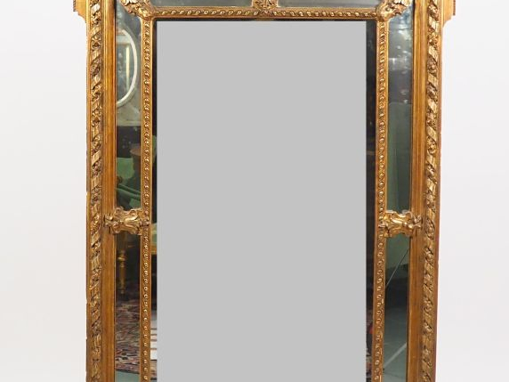 Miroir à parecloses Napoléon III de style Louis XVI en bois et stuc do