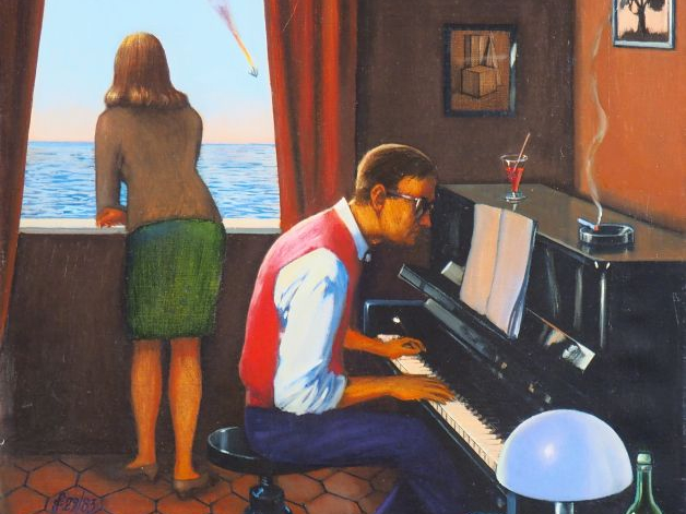 Sergio CECCOTTI. "'Momenta Musicale" Huile sur toile, signée en bas à 