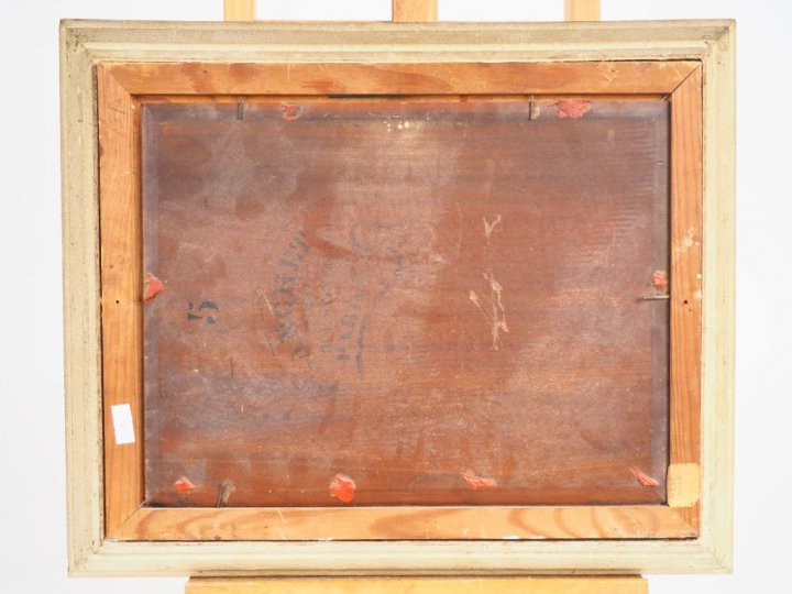 CORNILLIER.  "Vue de la terrasse".  Huile sur panneau signée en bas à 