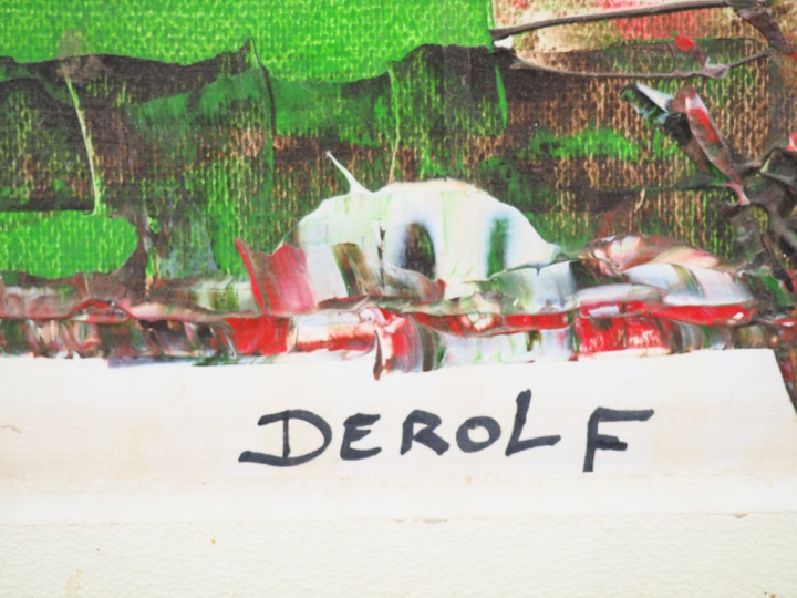 DEROLF. "Composition" Huile sur isorel, signée en bas à droite. Dim. 6