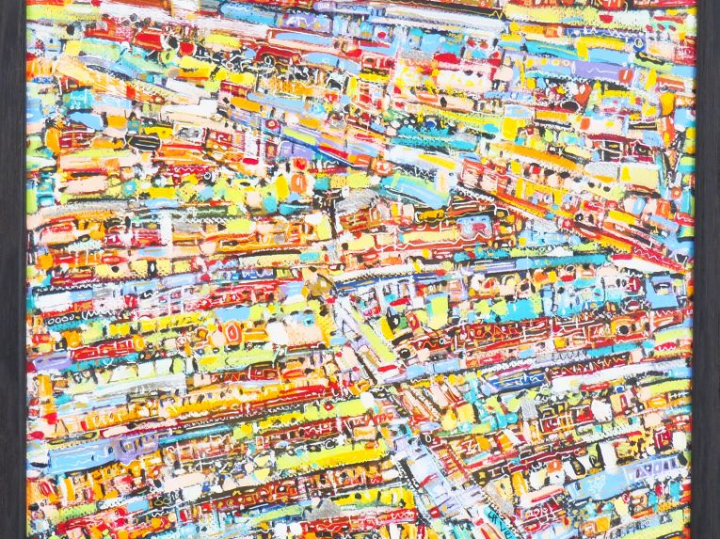 LEBRET. "composition". Technique mixte, signée en bas à droite. Dim. 4