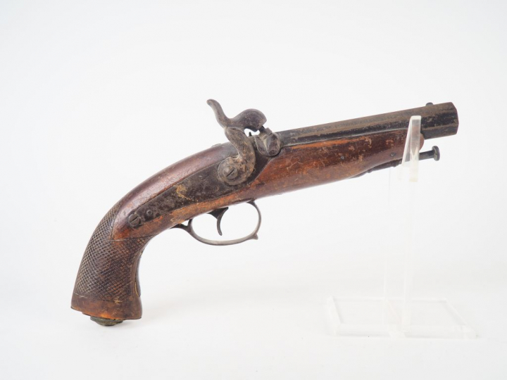 Long pistolet à percussion et platine à l’arrière, fort canon octogona