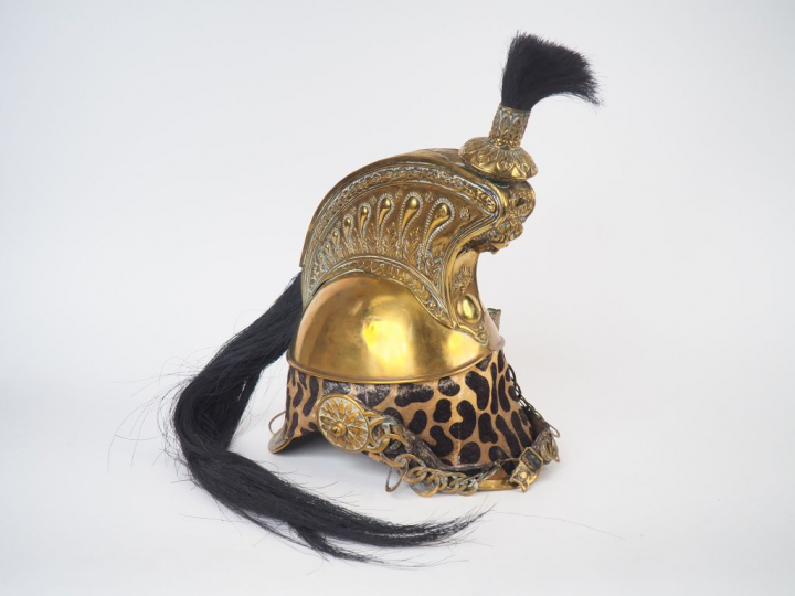 Casque troupe de dragons modèle 1858, bombe en laiton doré embouti, ga