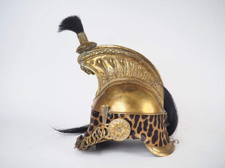 Casque troupe de dragons modèle 1858, bombe en laiton doré embouti, ga