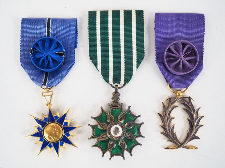 Lot de trois décorations françaises dont officier des palmes académiqu