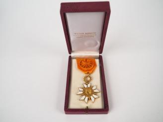 Vente aux enchères Boite contenant une étoile d’officier en bronze doré et branche émaill