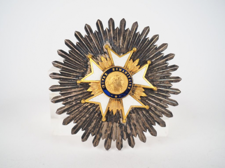 Belle plaque pectorale en forme de soleil rayonnant argent portant en 