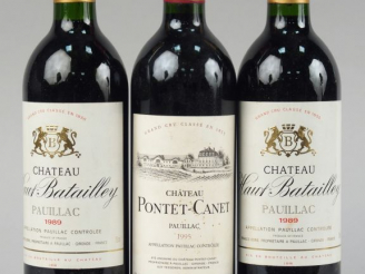 Vente aux enchères 3 BOUTEILLES GCC PAUILLAC : 1 BOUTEILLE CHÂTEAU PONTET CANET 1995, 2 B