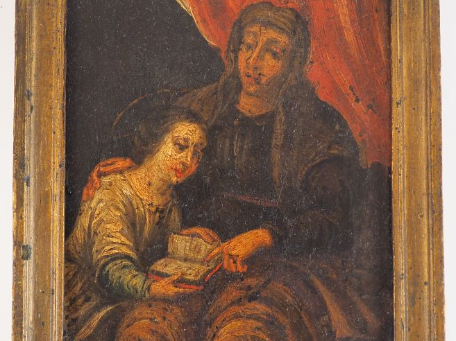 Ecole française XVIIIème . "Vierge à l'enfant". Huile sur métal. Dim. 