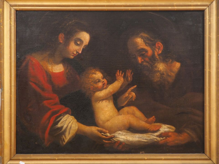 Ecole ROMAINE vers 1650, entourage de GRAMMATICA "Sainte Famille" Toil