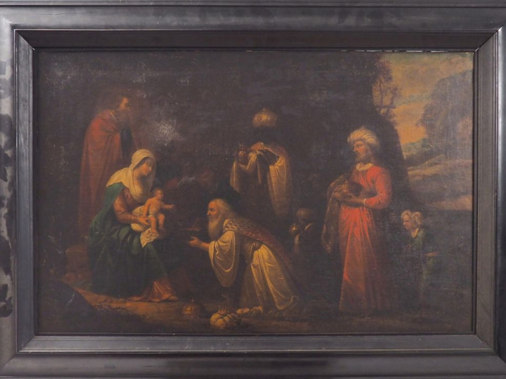 Ecole française XVIIIème. "L'adoration des mages". Huile sur toile. Di