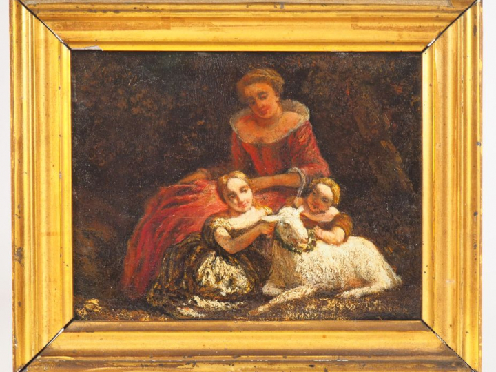 Ecole française ou italienne XVIIIème. "Jeune mère et ses enfant accom