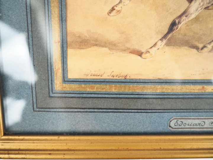 Edouard SWEBACH. "Cavaliers". 2 aquarelles signées en bas à gauche et 