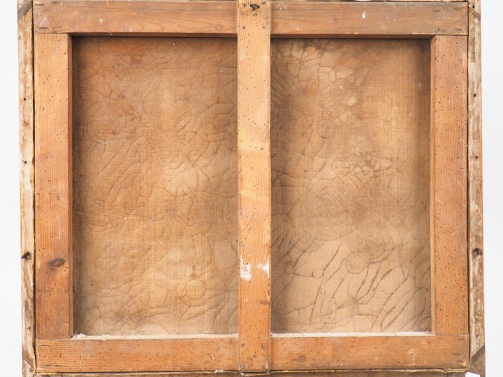 Ecole française début XIXème. "Pêcheurs dans un paysage". Huile sur to