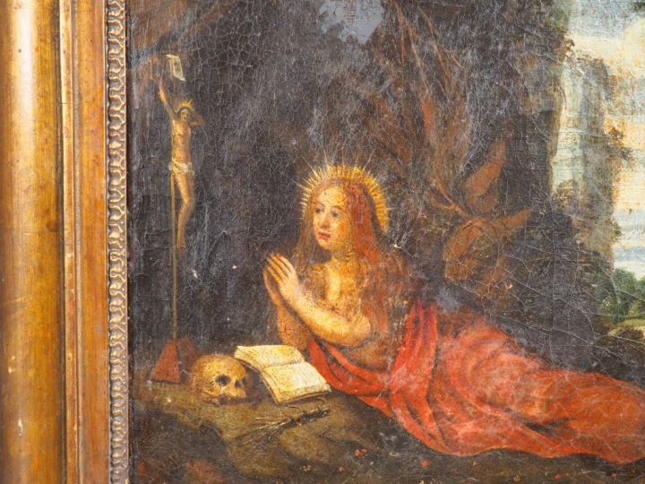 Ecole française XIXème. "Sainte madeleine repentante". Huile sur toile