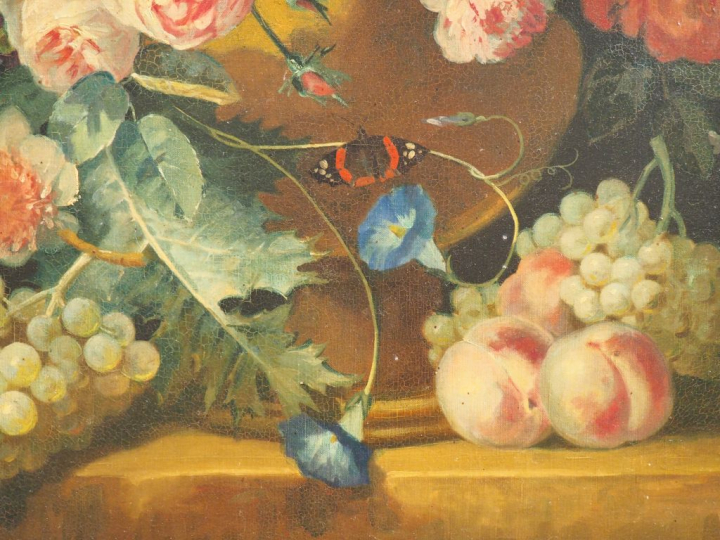 VAN SPAENDONCK (dans le gout de). "Nature morte aux fleurs et aux frui