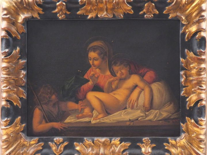 Ecole italienne XIXème d'après Guido Reni. "La Vierge, l'enfant Jésus 