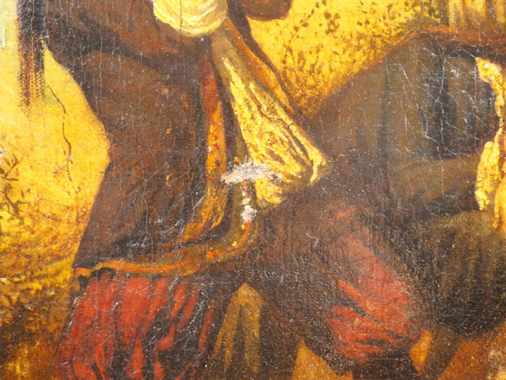 Ecole française XIXème. "Les buveurs". Huile sur toile, trace de signa