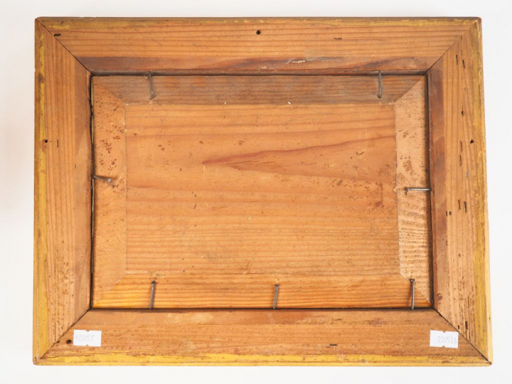 Ecole italienne XIXème. "La cote vue du rivage". Huile sur toile marou