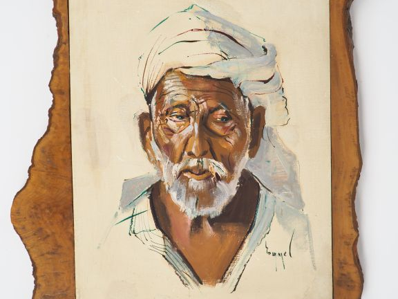 Ecole orientaliste XXème. "Portraits d'arabes".   Paire d'huiles sur t