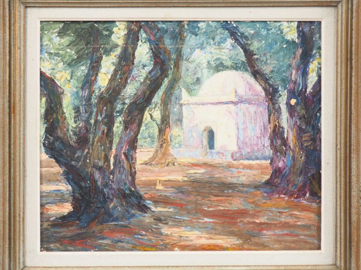 Ecole orientaliste Xxème. "paysage". Huile sur carton. Dim.38 x 46 cm.
