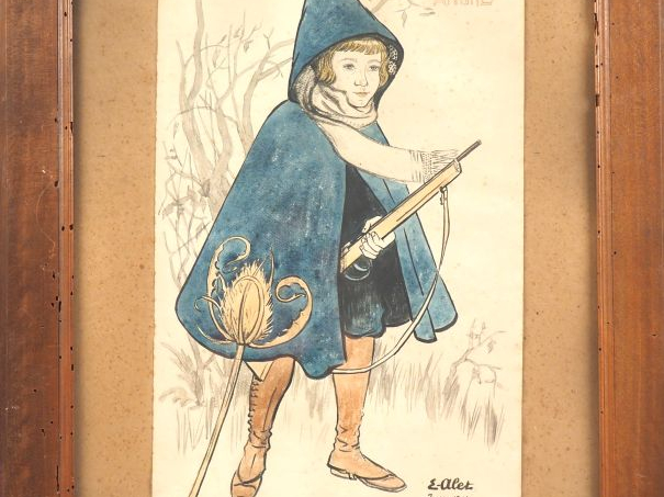 Edmond ALET.  "Portrait d'André". Aquarelle, signée en bas à droite et