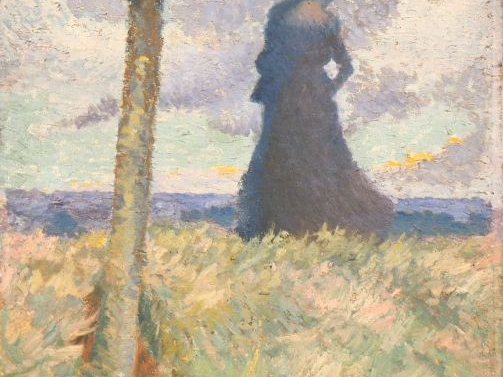 ALET. "Jeune femme en lisière de forêt". Huile sur toile, monogrammée 